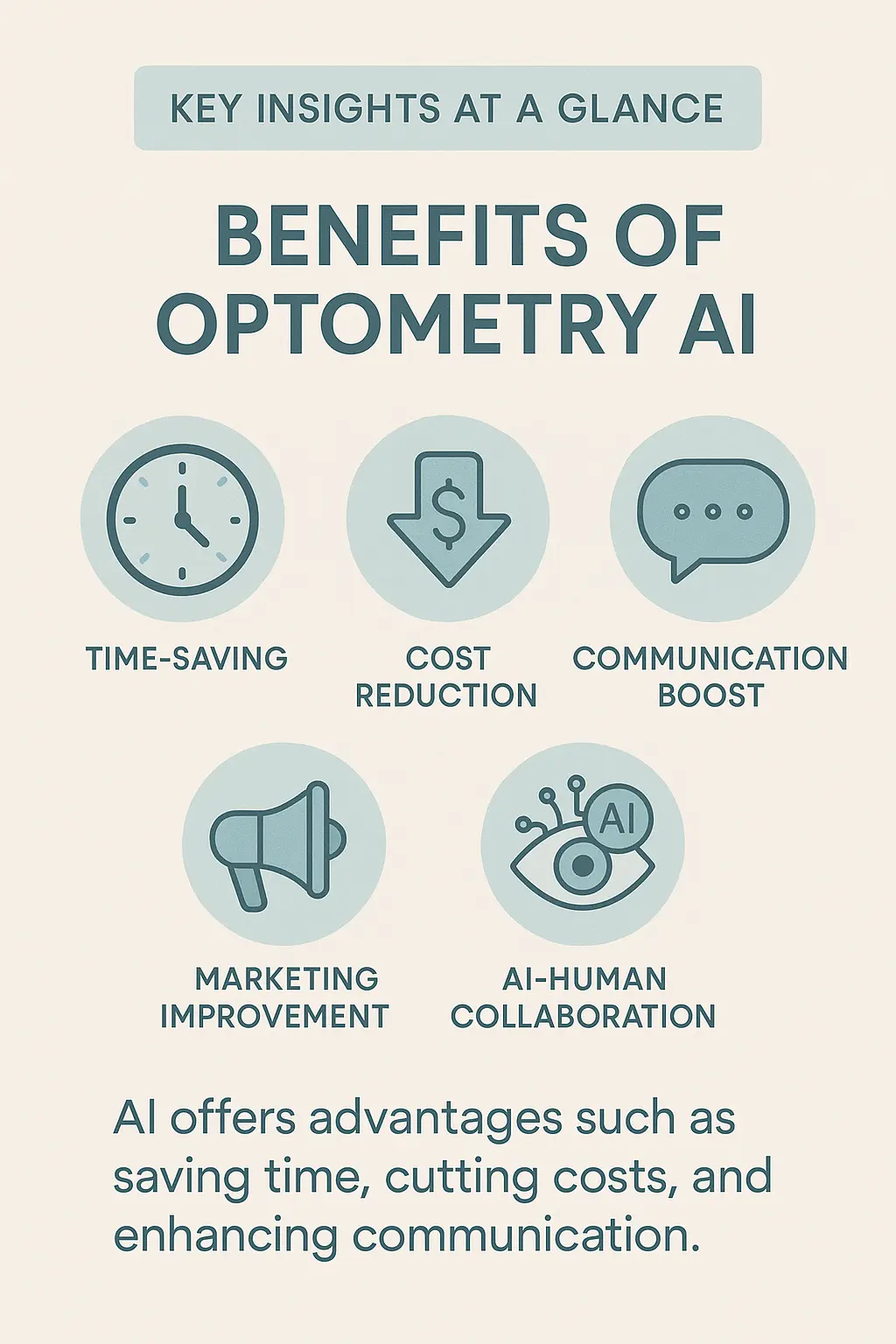 Infographic showing AI’s key benefits for optometry practices.