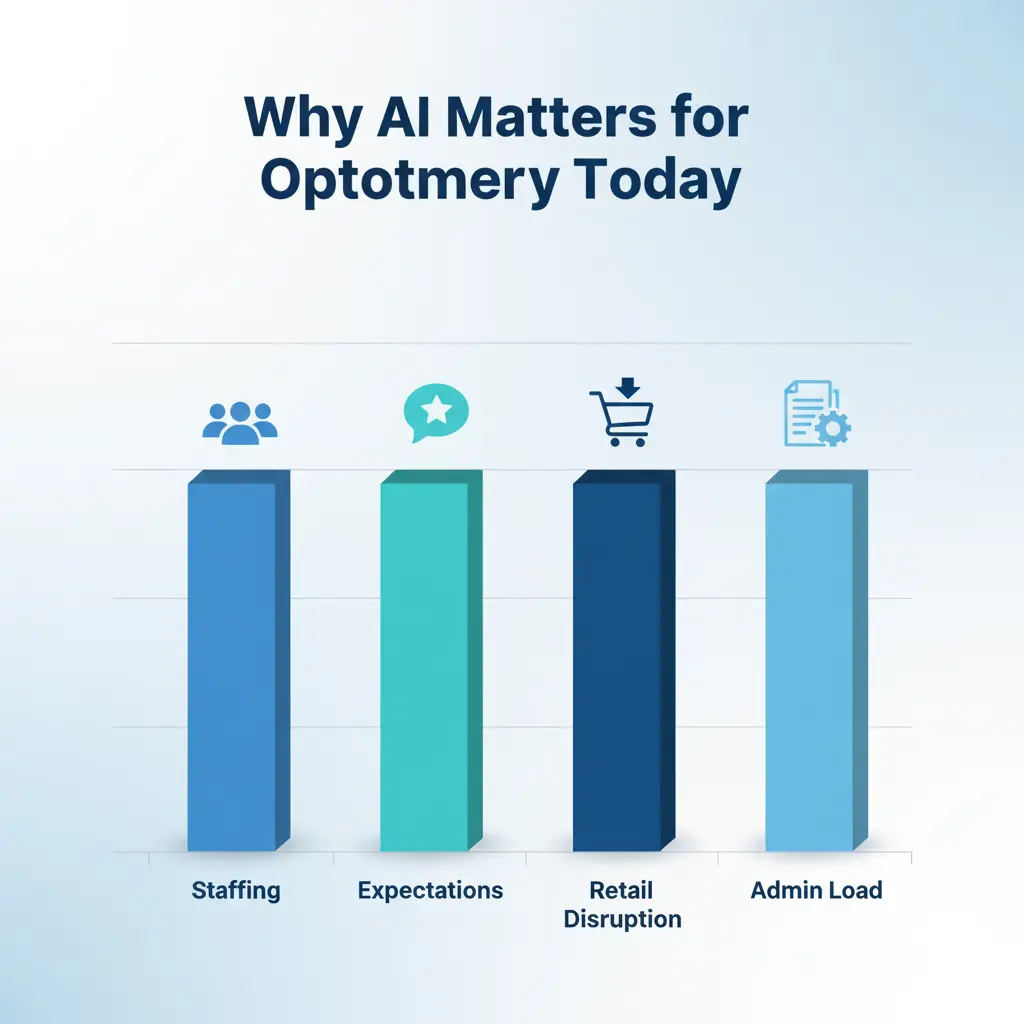 Chart showing pressures on optometrists in 2025 including staff shortages and higher patient expectations