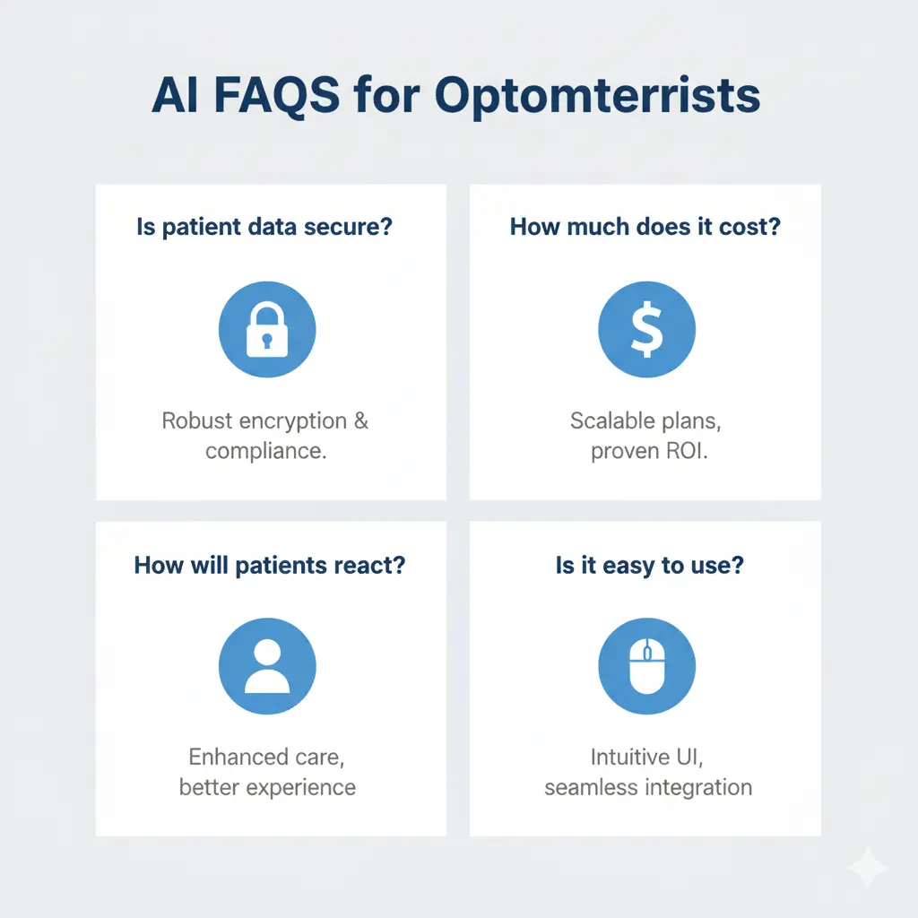 FAQ infographic addressing optometrists’ concerns about AI
