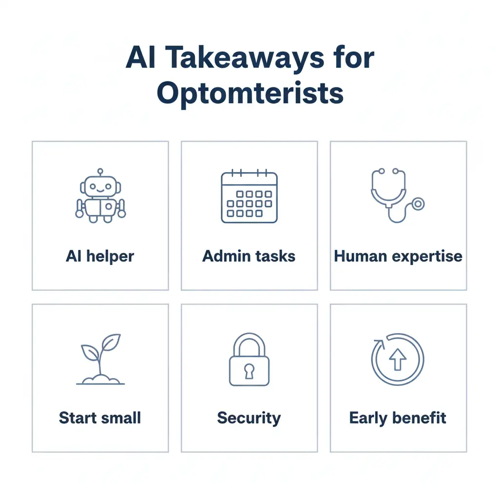 Infographic summarizing key AI takeaways for optometrists