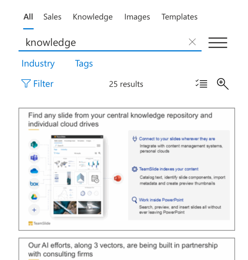 TeamSlide PowerPoint add-in allows slide-level search