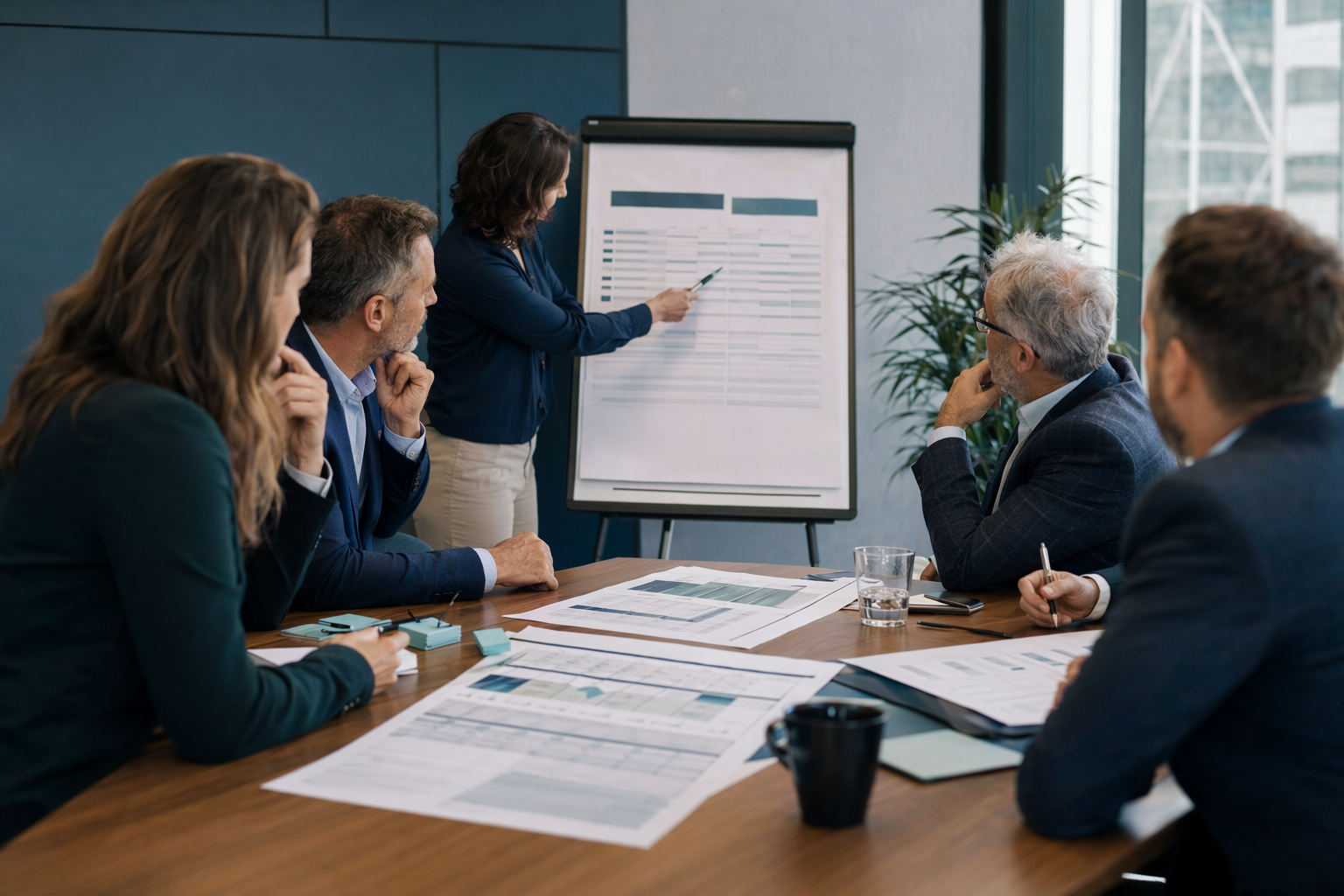 Équipe de direction d'une PME québécoise comparant trois propositions de solutions ERP autour d'une table de conférence