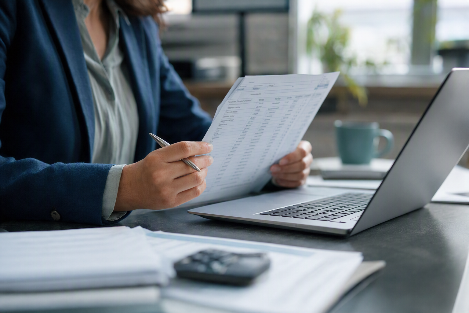 Finance controller and accountant working through the month-end close in front of two monitors in a modern Quebec office