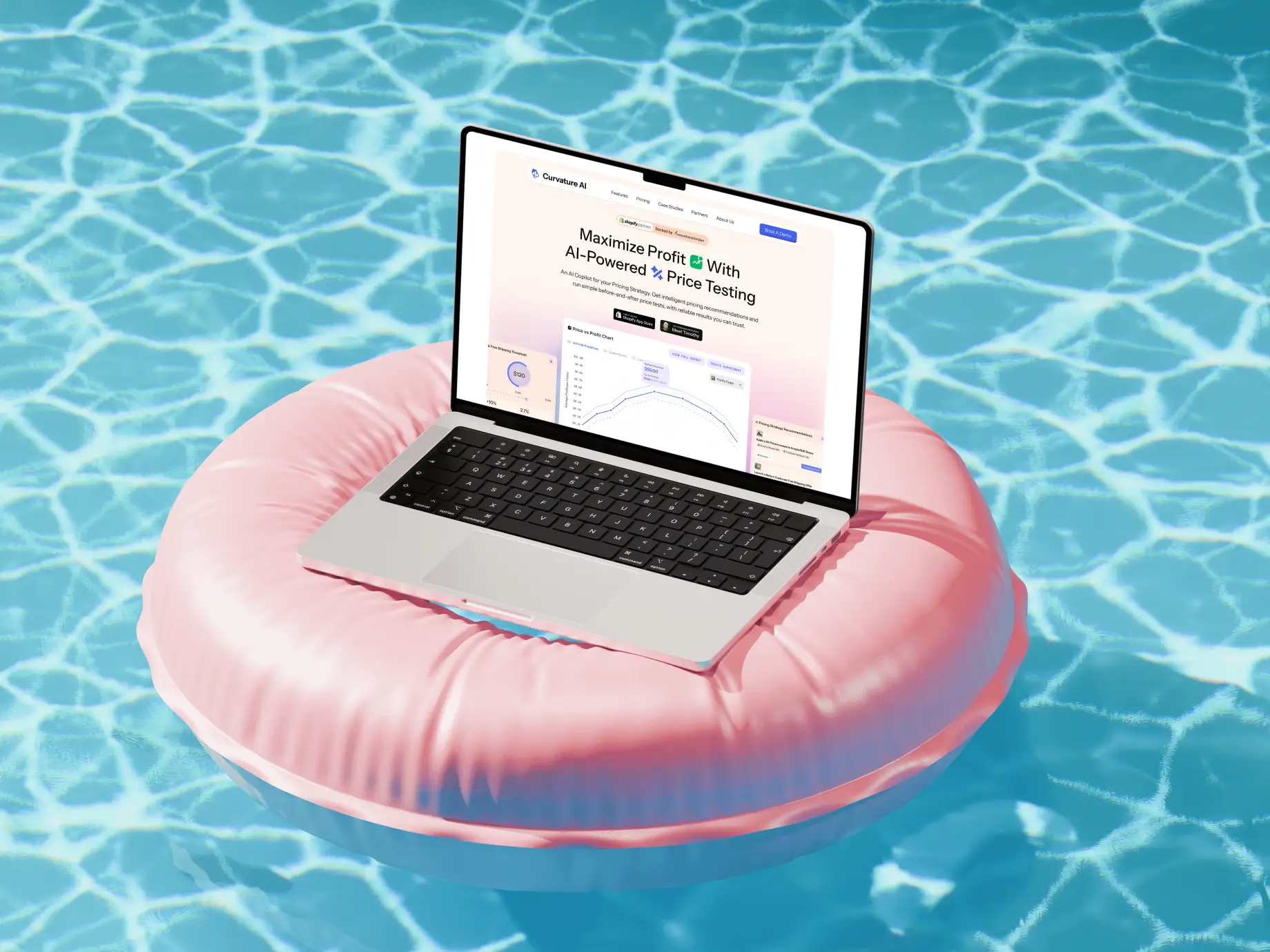Laptop mockup with pool inflatable playful concept