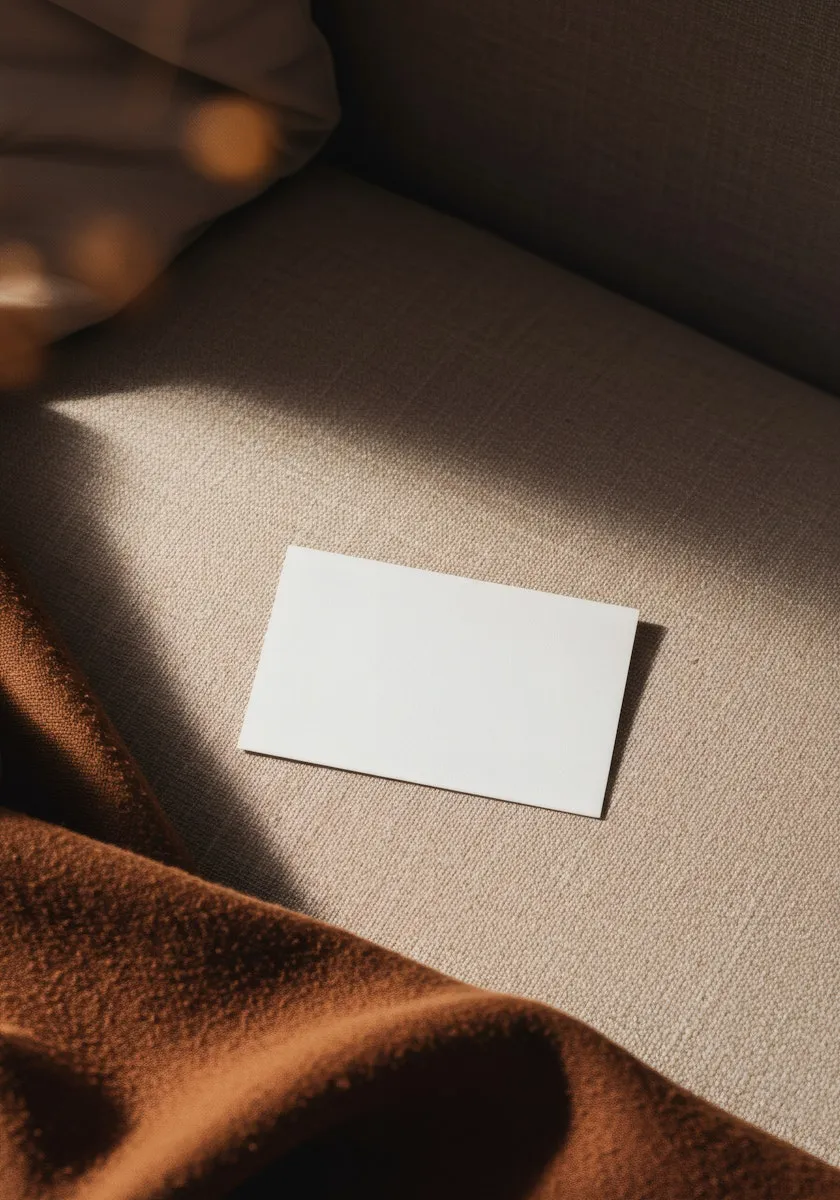 A piece of paper sitting on top of a couch.