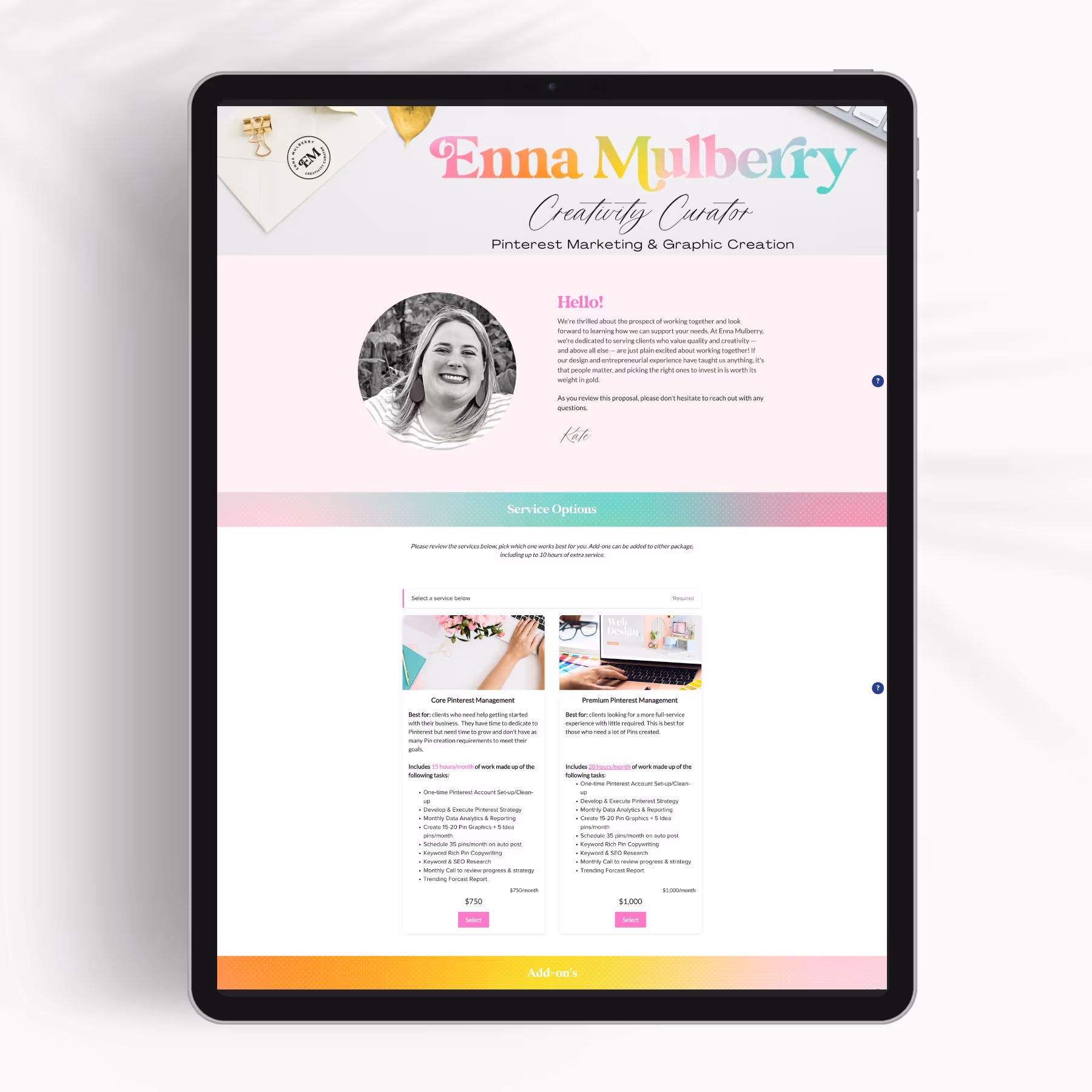 Pinterest Package Proposal