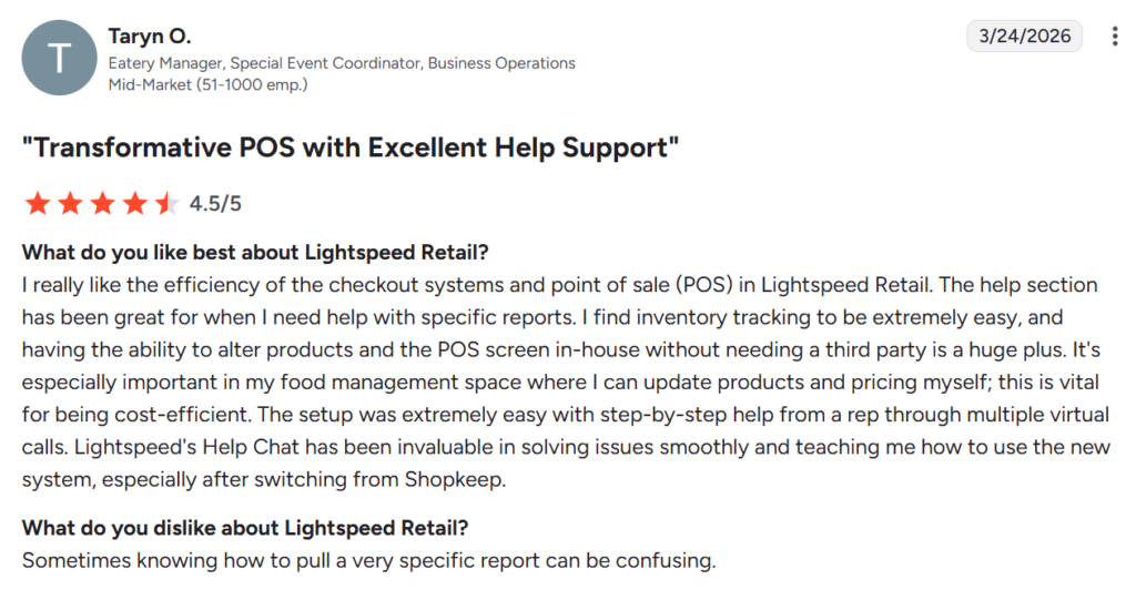 Lightspeed customer review from G2