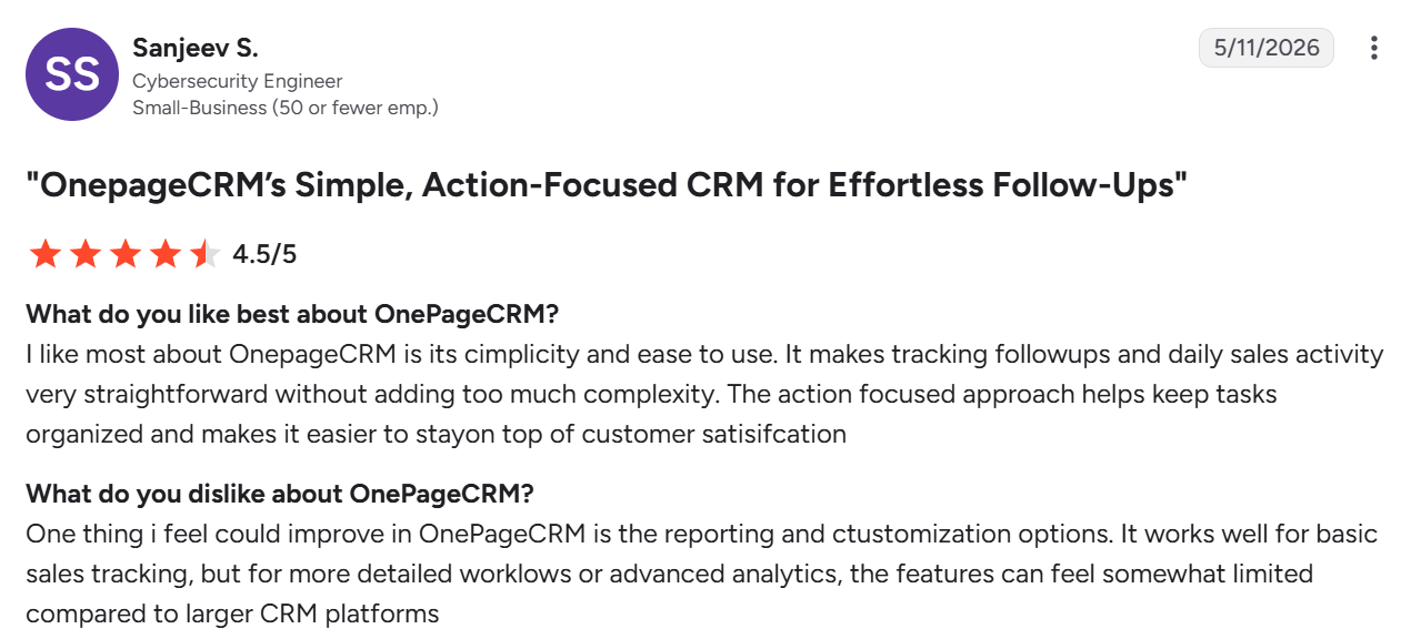 OnePageCRM review with pros and cons