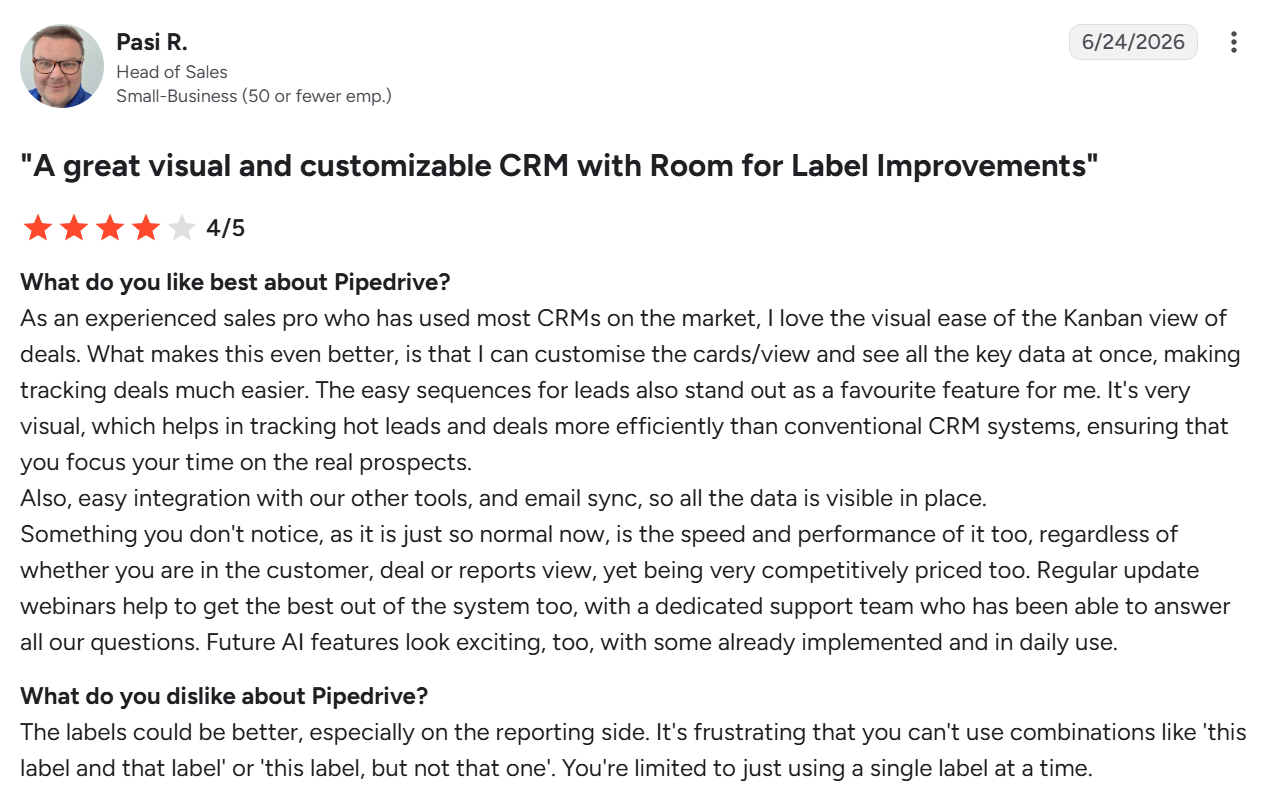 Pipedrive review with pros and cons