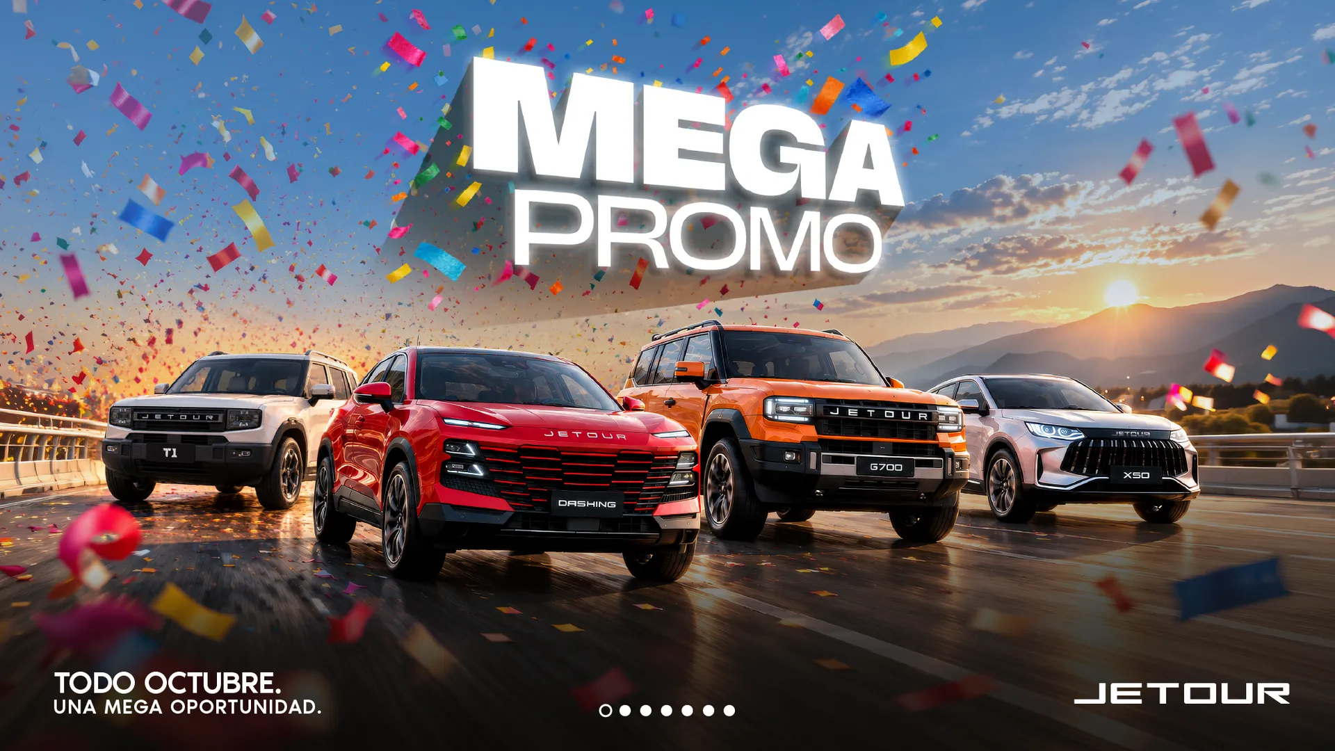 Mega Promo Jetour: T1, Dashing, G700 y X50 en carretera. Todo octubre, una mega oportunidad.