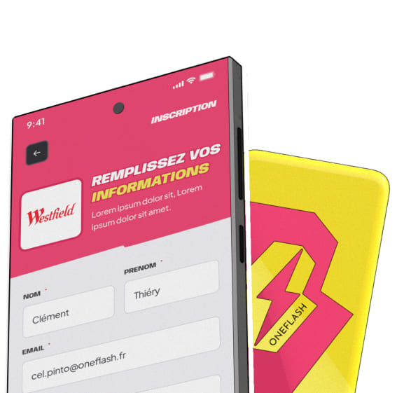 Formulaire inscription Westfield avec batterie OneFlash