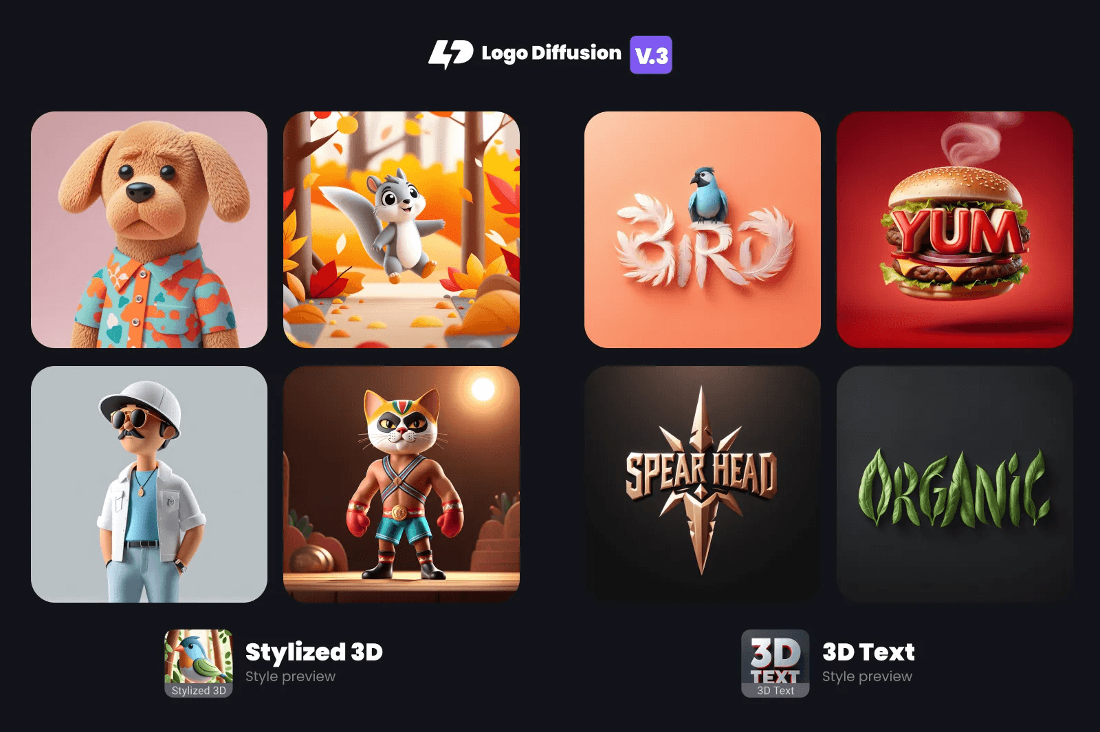Preview of a couple of new styles (3D text) and (Stylized 3D)