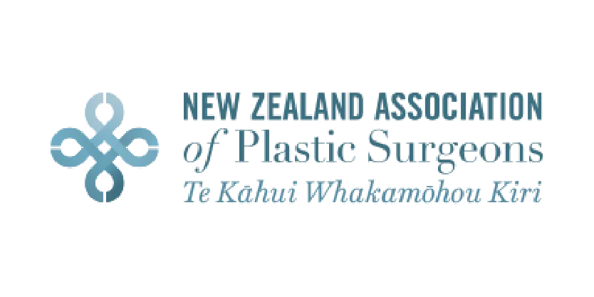 Logo of New Zealand Association of Plastic Surgeons with a blue geometric symbol.