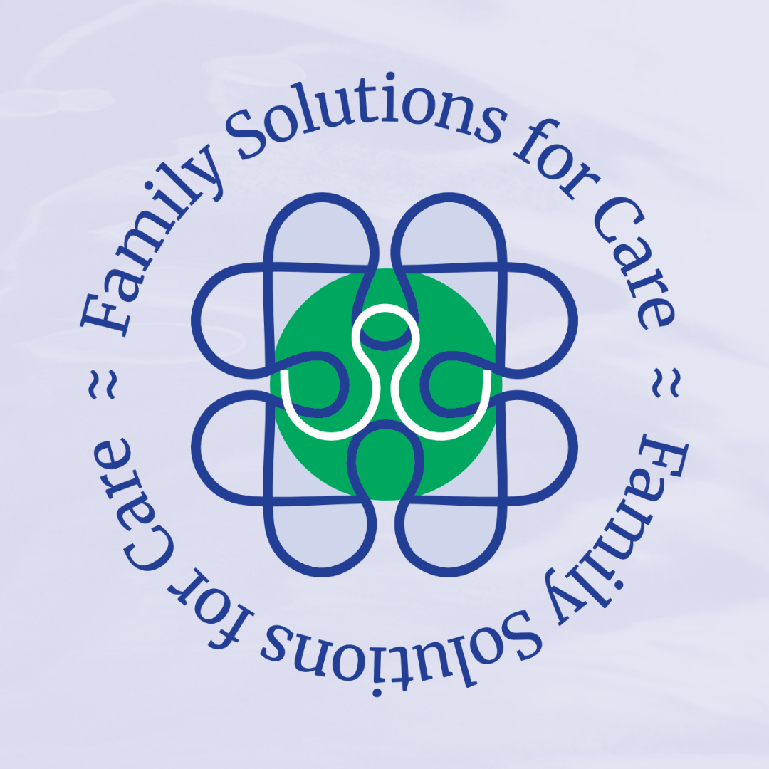 Logo featuring abstract figures forming a circle around a green centre with text 'Family Solutions for Care' encircling the design.