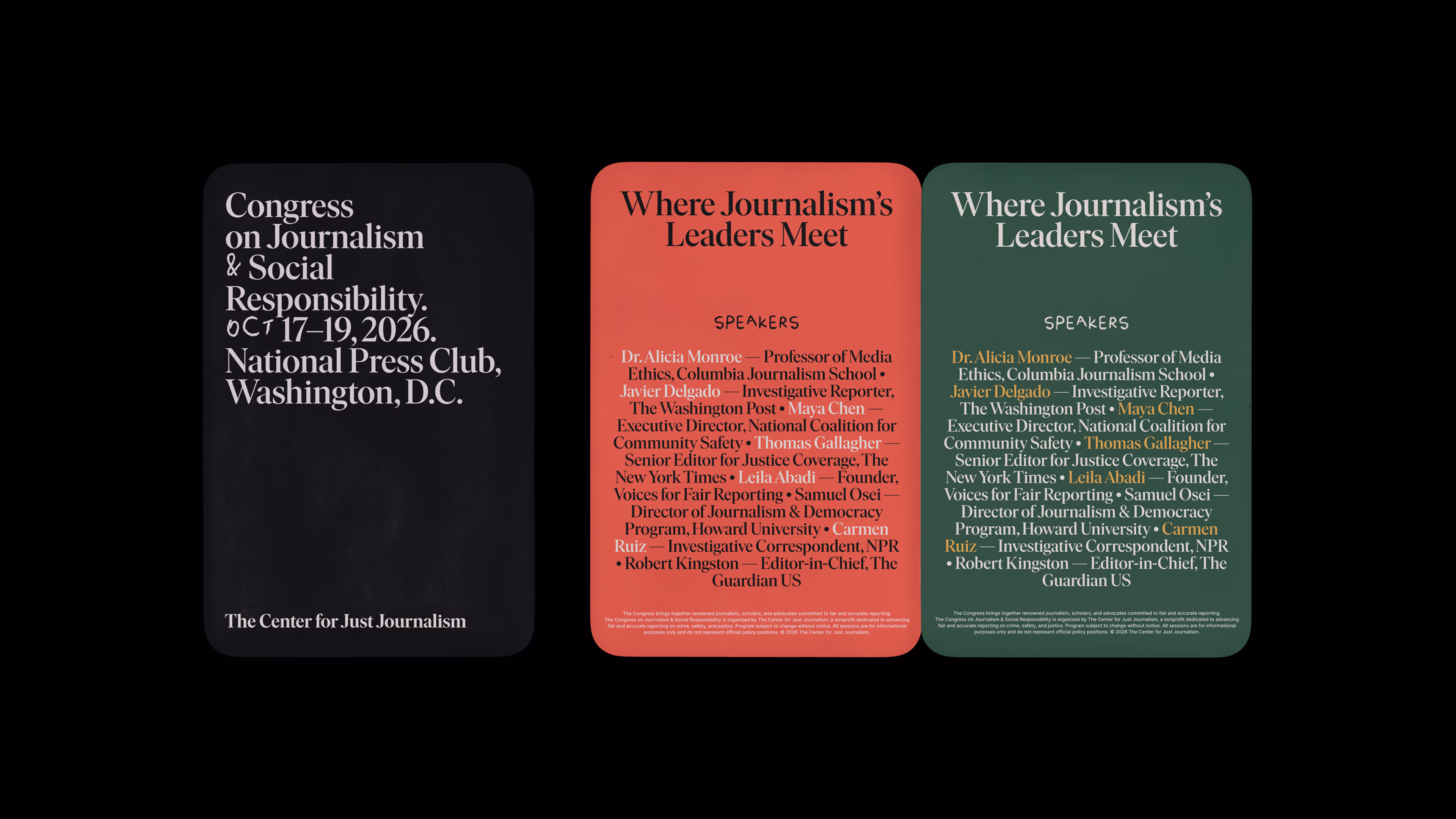 Design assets for The Center For Just Journalism