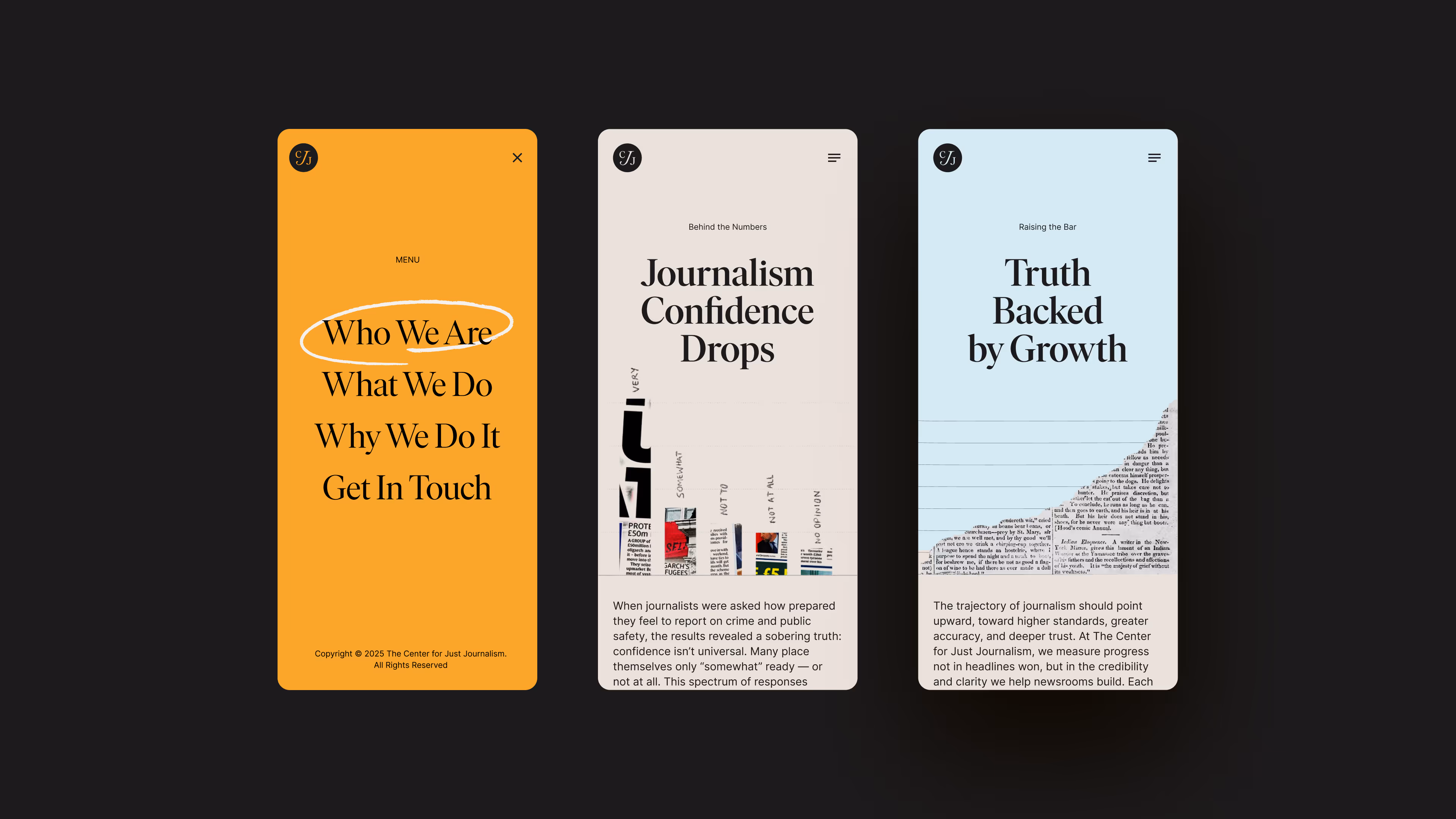 Website designs for The Center For Just Journalism