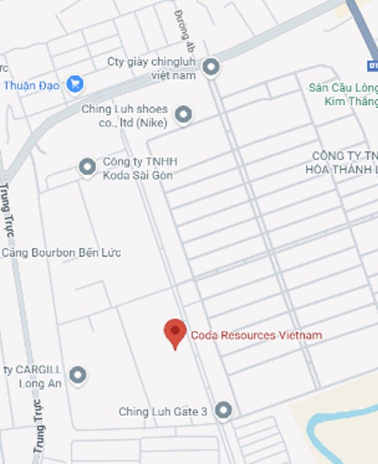 Map showing location of Coda Resources Vietnam near Ching Luh Gate 3 in an industrial area with nearby companies labeled.