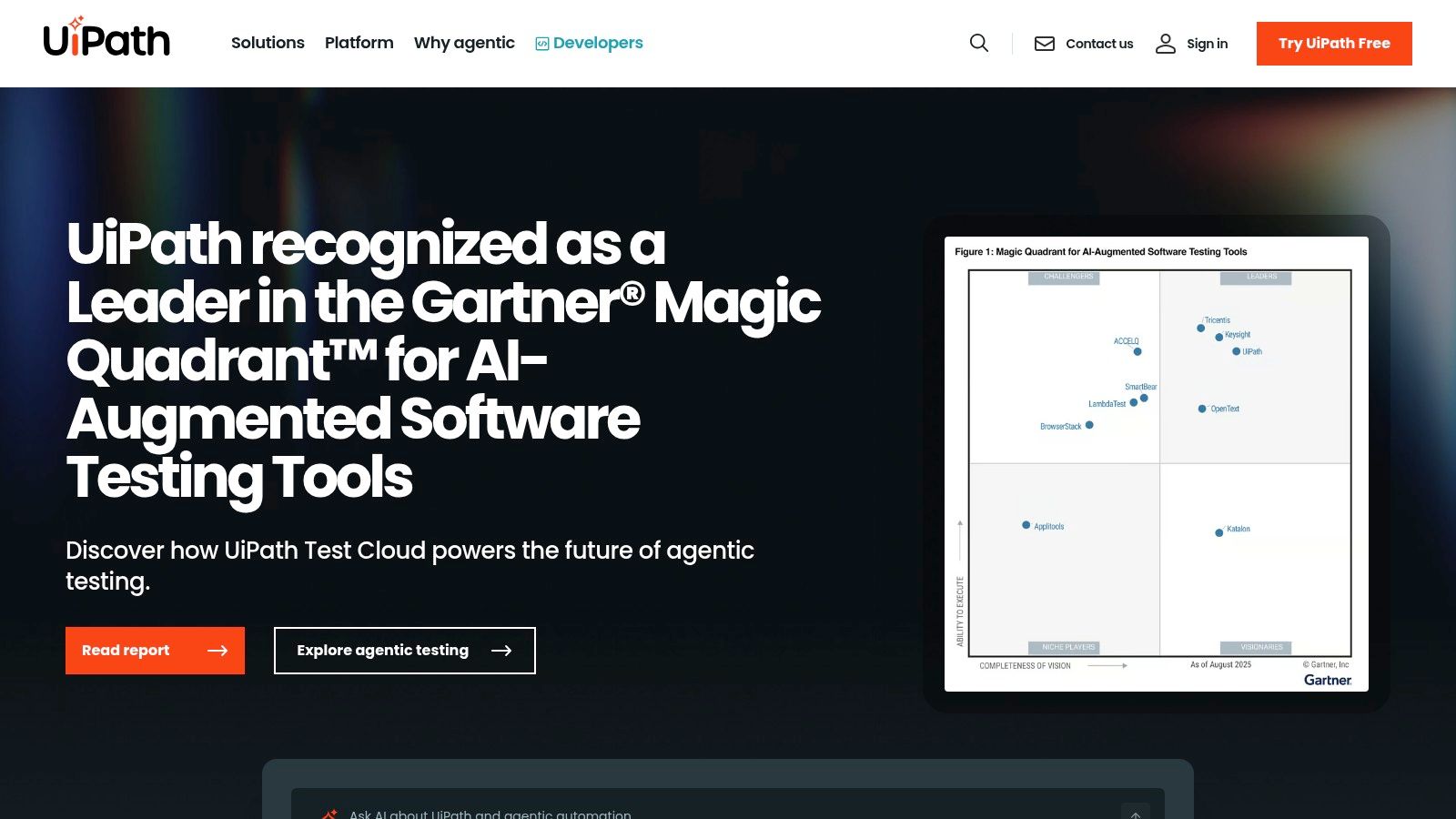 UiPath's automation platform showing various AI and RPA capabilities