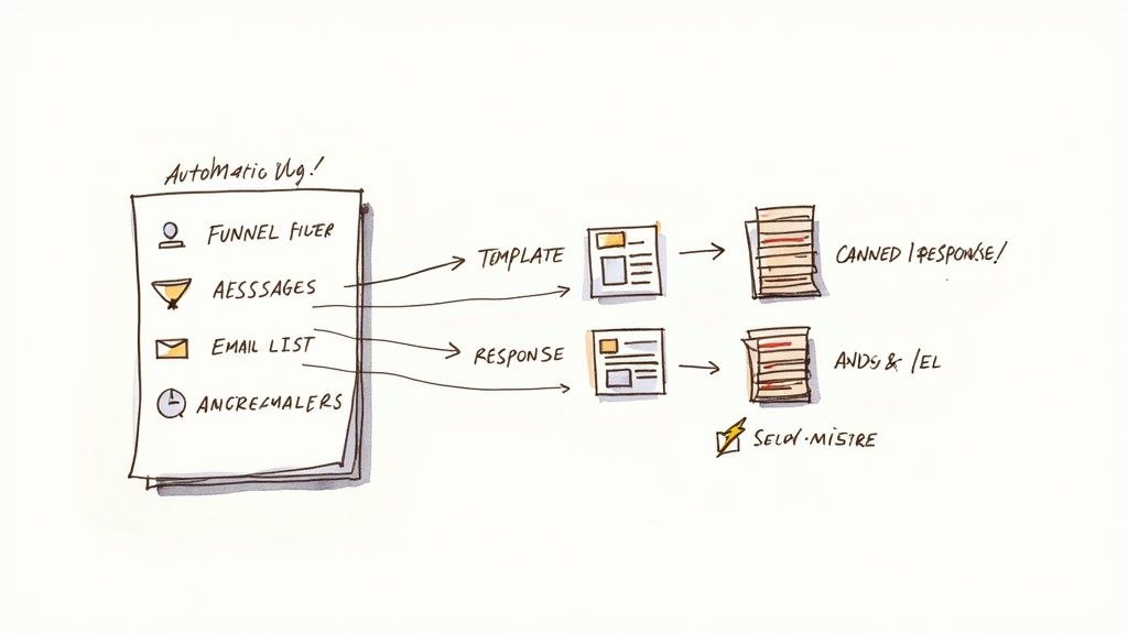 A minimalist geometric design illustrating automated email features in Gmail