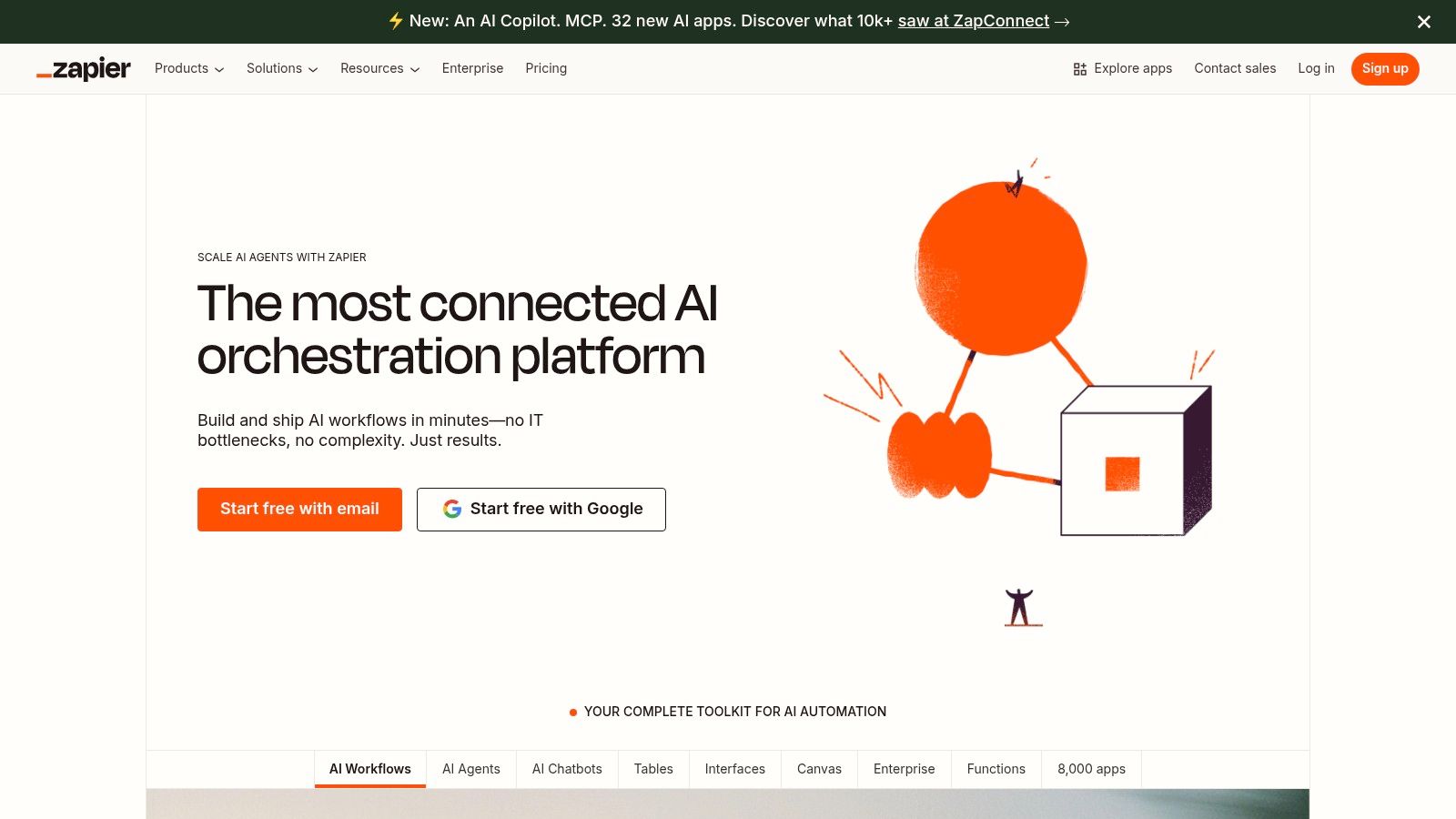 Zapier's visual workflow builder interface showing a multi-step Zap with AI integration