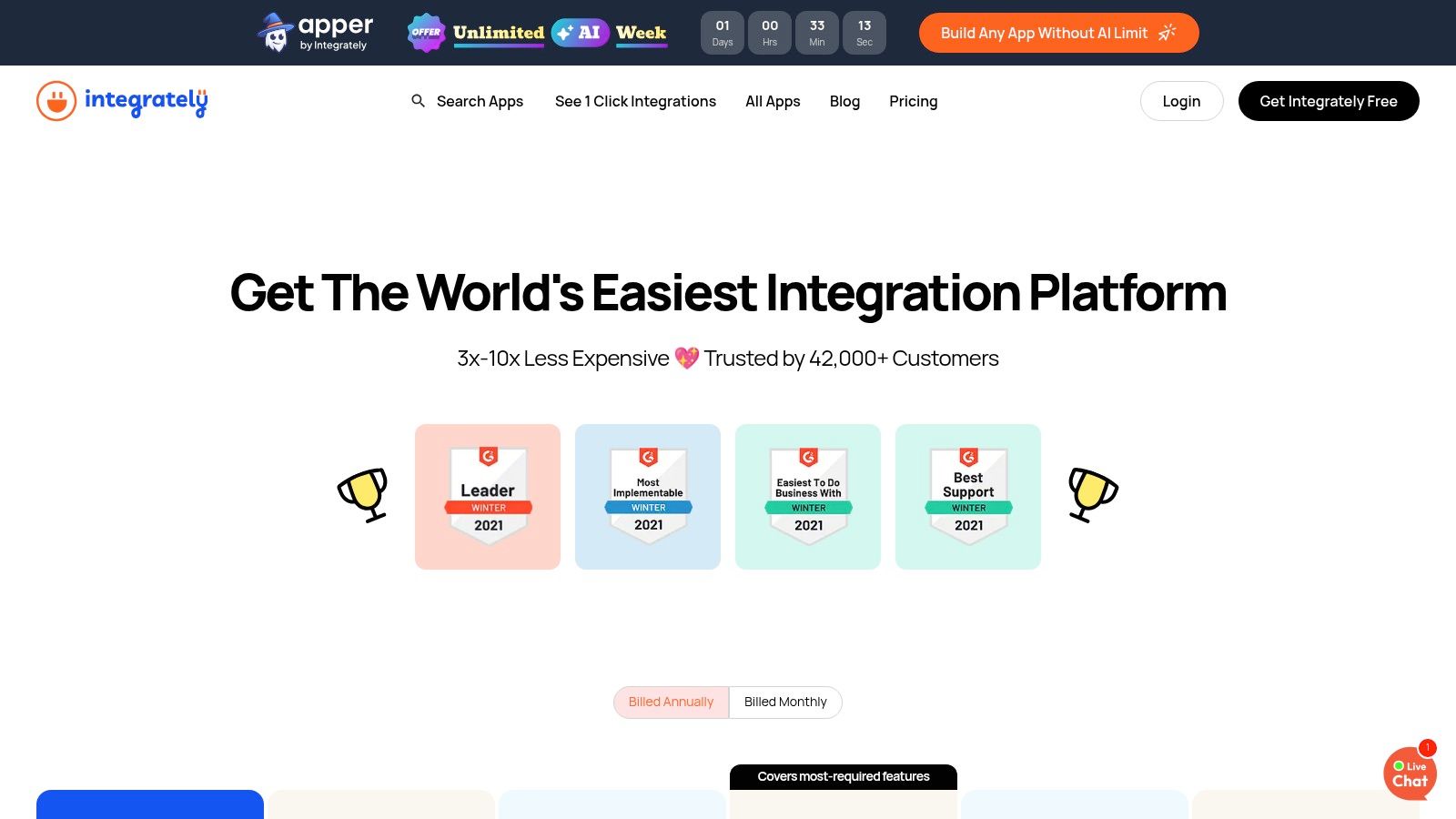 An image of the Integrately user interface, showing a clean dashboard with various app integrations.