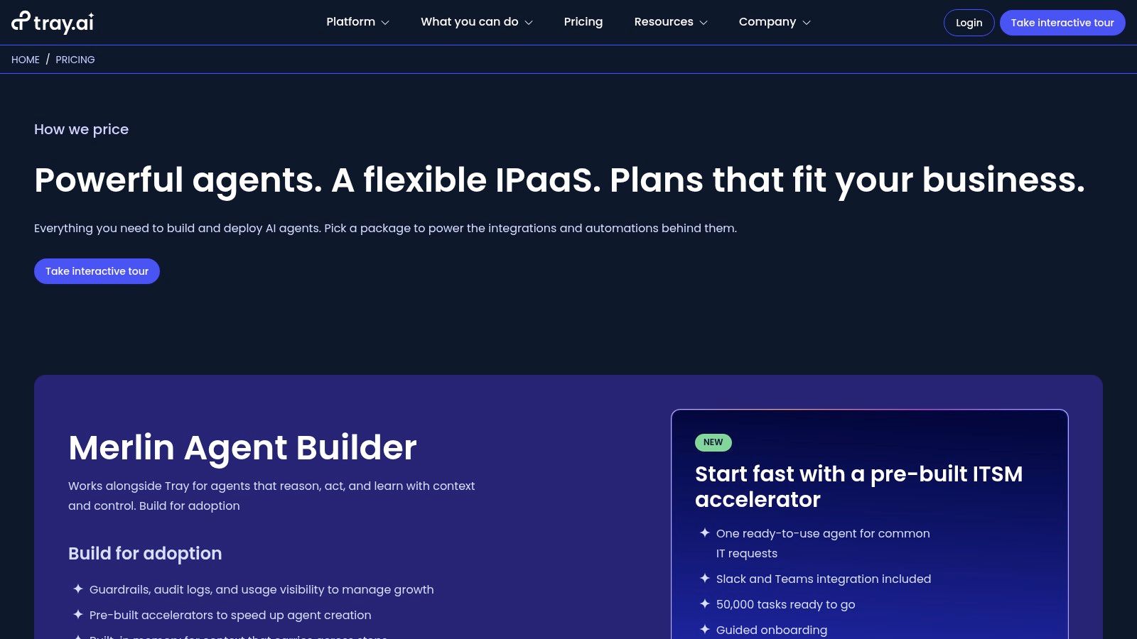 A screenshot of the Tray.io visual workflow builder showing various connected app nodes.