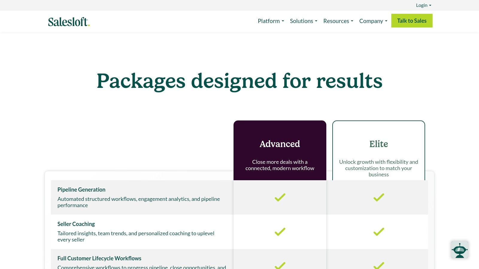 Salesloft sales packages and features