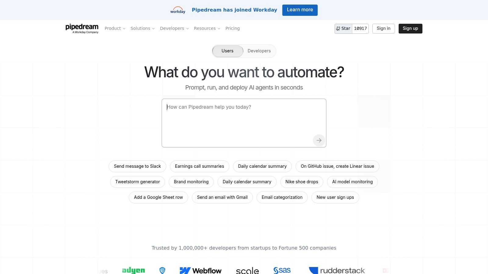 The Pipedream workflow builder showing a mix of code and no-code steps, a key feature of this n8n alternative.