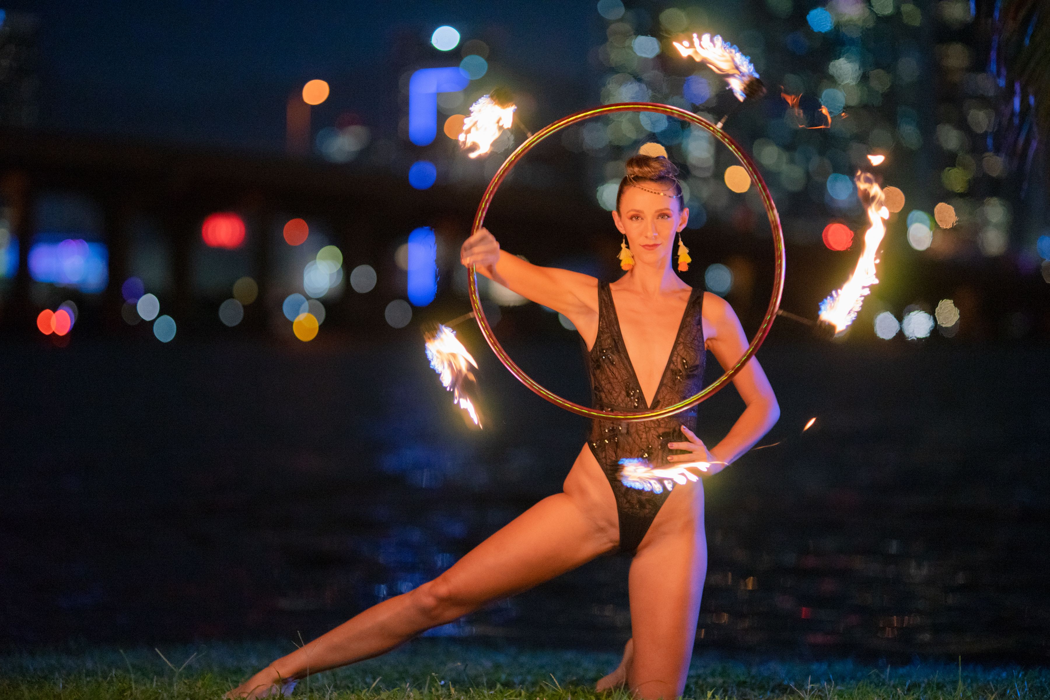 fire dancer with hula hoop in Miami