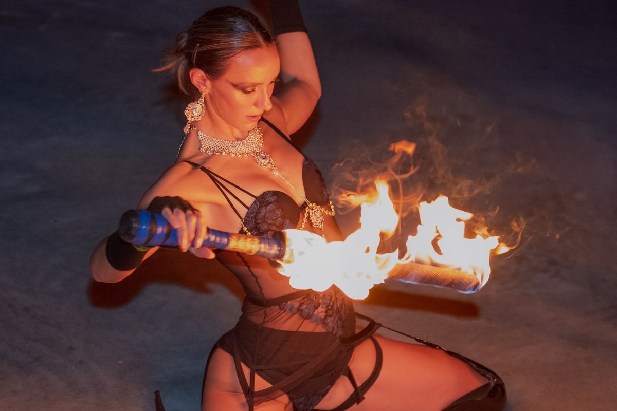 fire dancer with fire swords in Miami, Florida