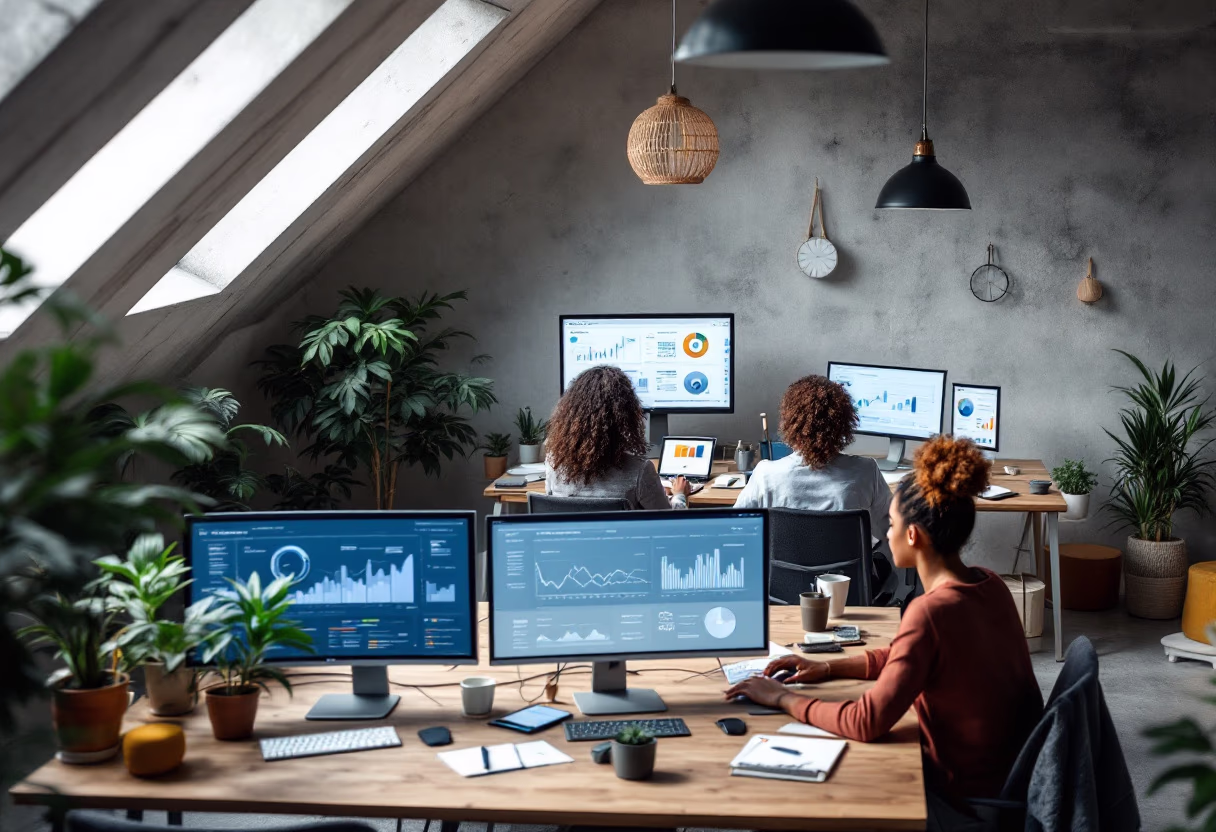 image of accountants in action, reviewing financial data on screens