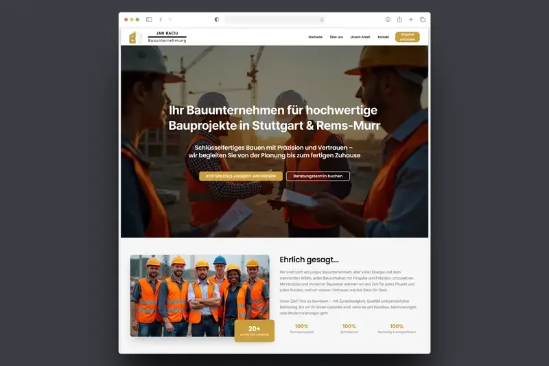 Website-Entwurf für Bauunternehmen Jan Baciu – Azaria Media Kundenprojekt
