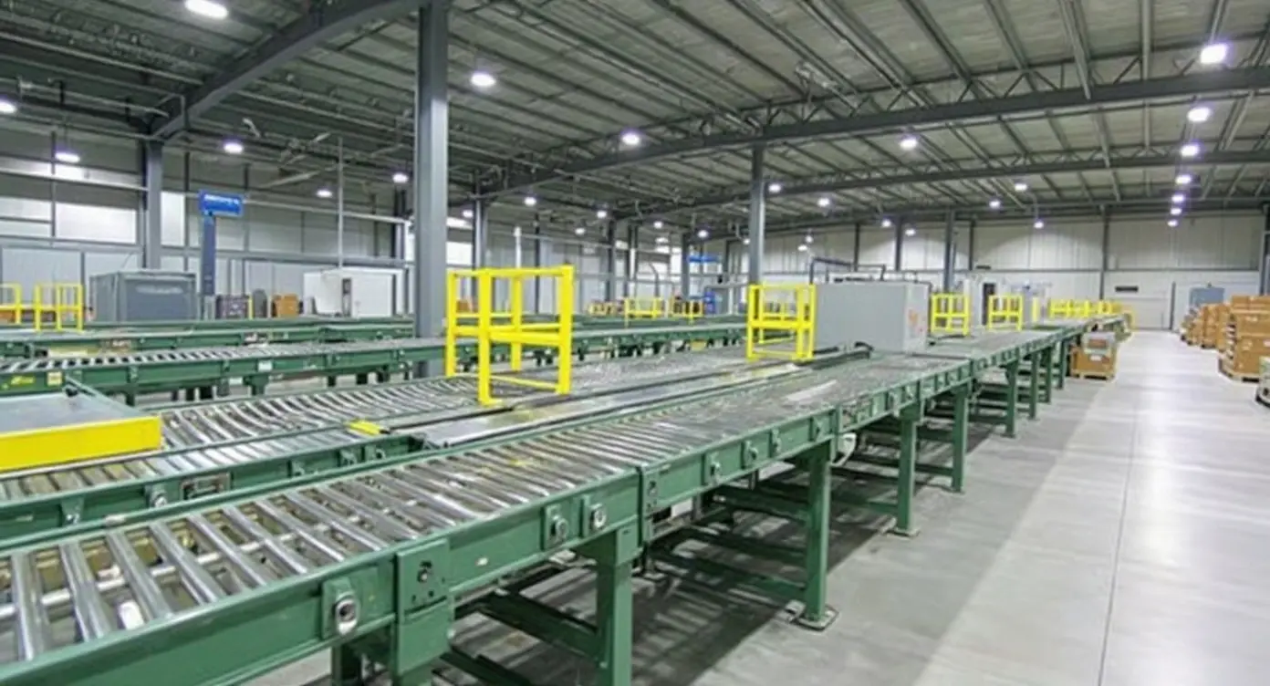 Automated conveyor system with sortation equipment in operation#1.9