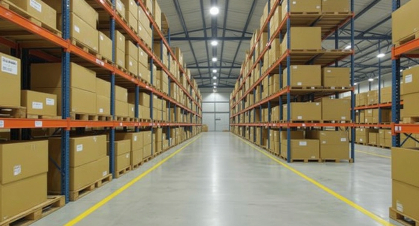 Warehousing facility using corrugated boxes for organized inventory storage#1.9