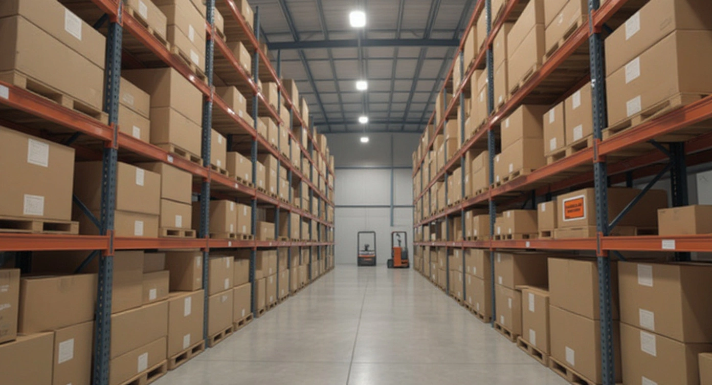 Distribution warehouse with corrugated boxes for efficient product handling#1.9