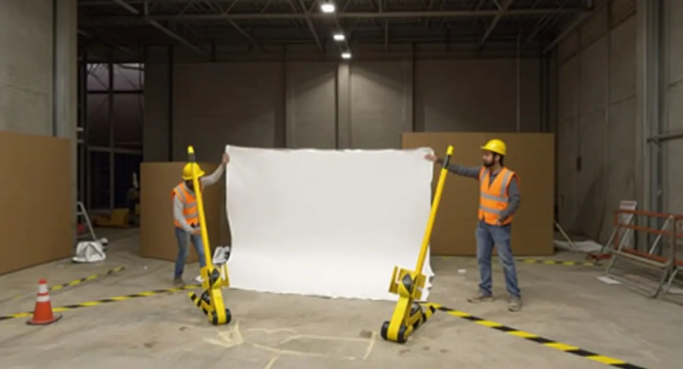 Construction site showing foam tape applications for building materials and signage installation#1.9