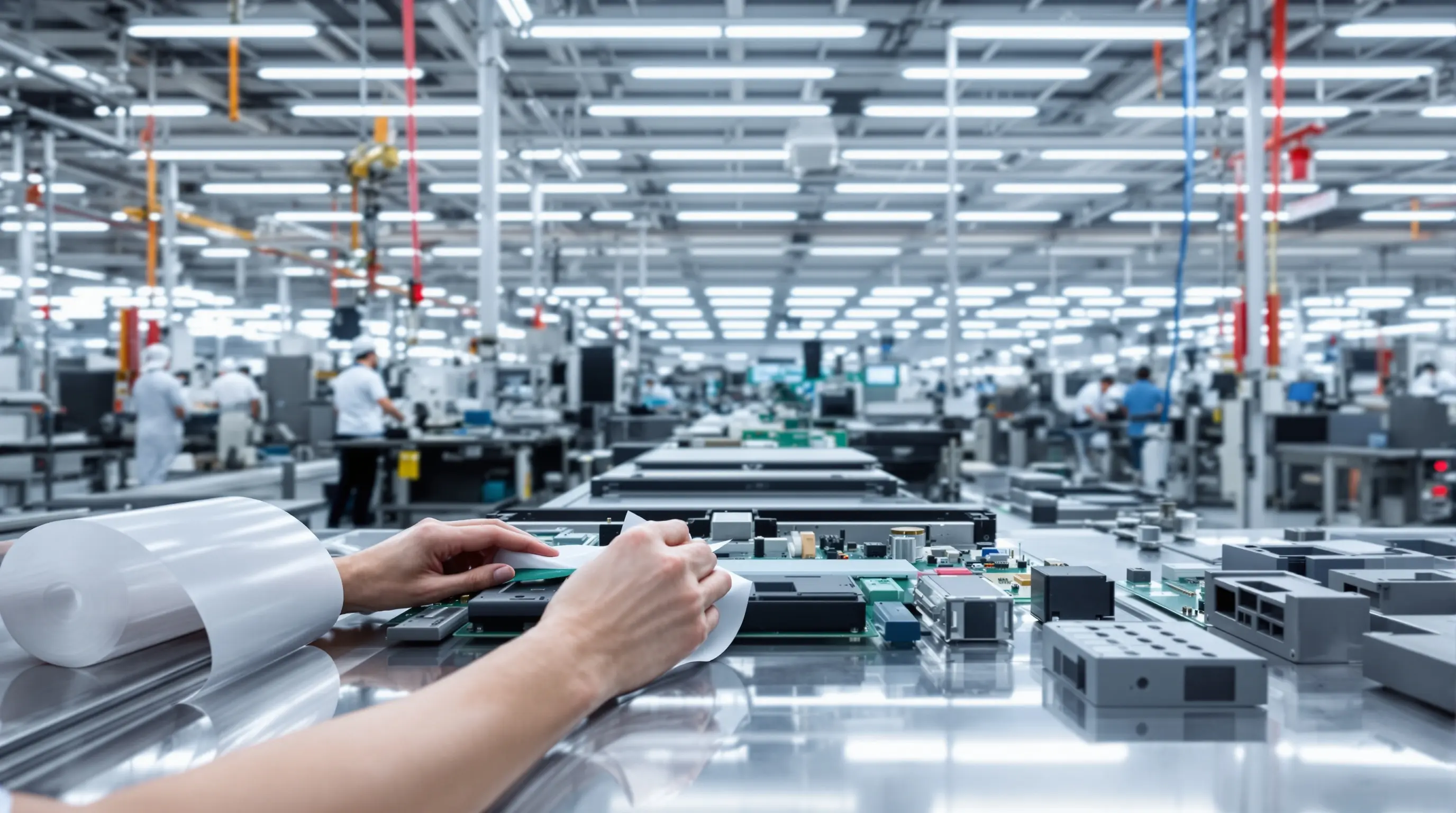 Electronics manufacturing facility using precision foam tape for component assembly and device bonding#1.9