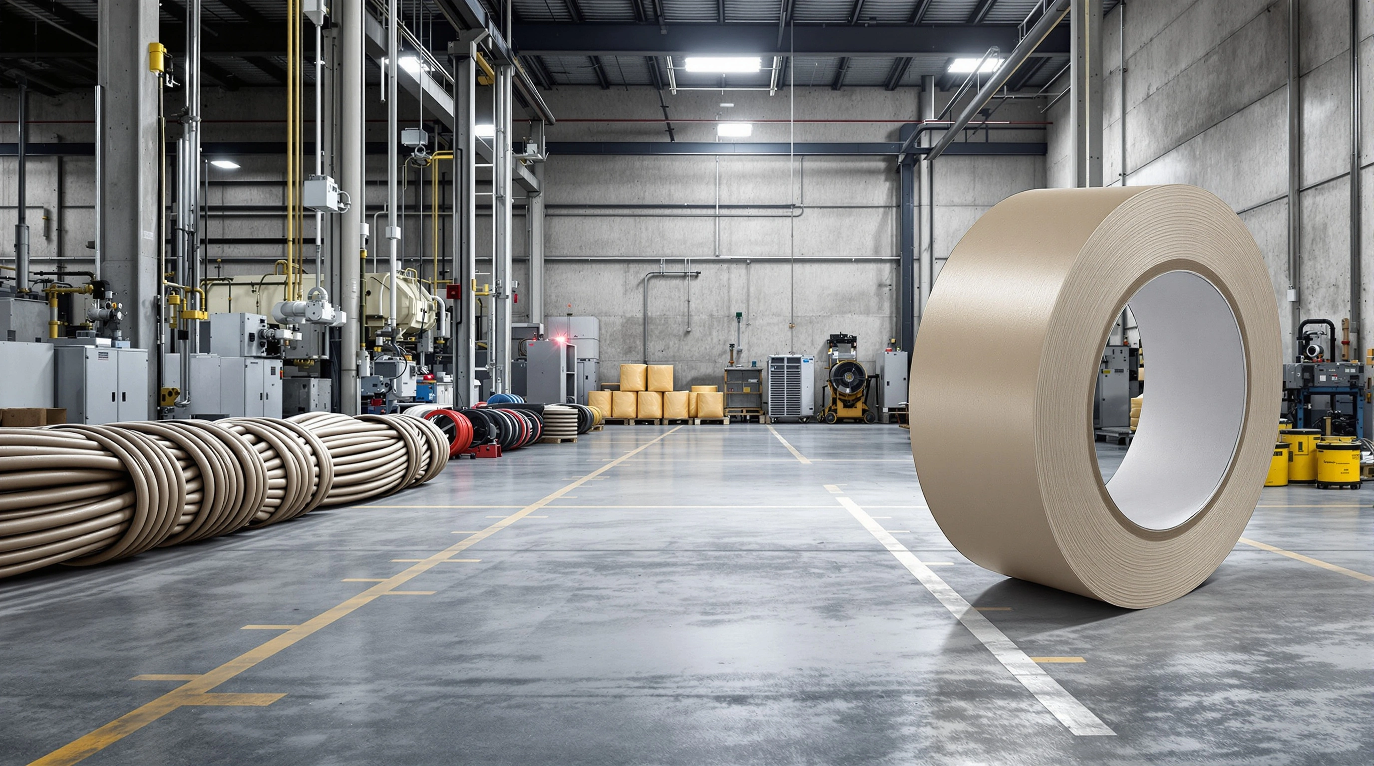Industrial facility with heavy-duty masking tape being used for bundling and fluid-resistant applications#16:9