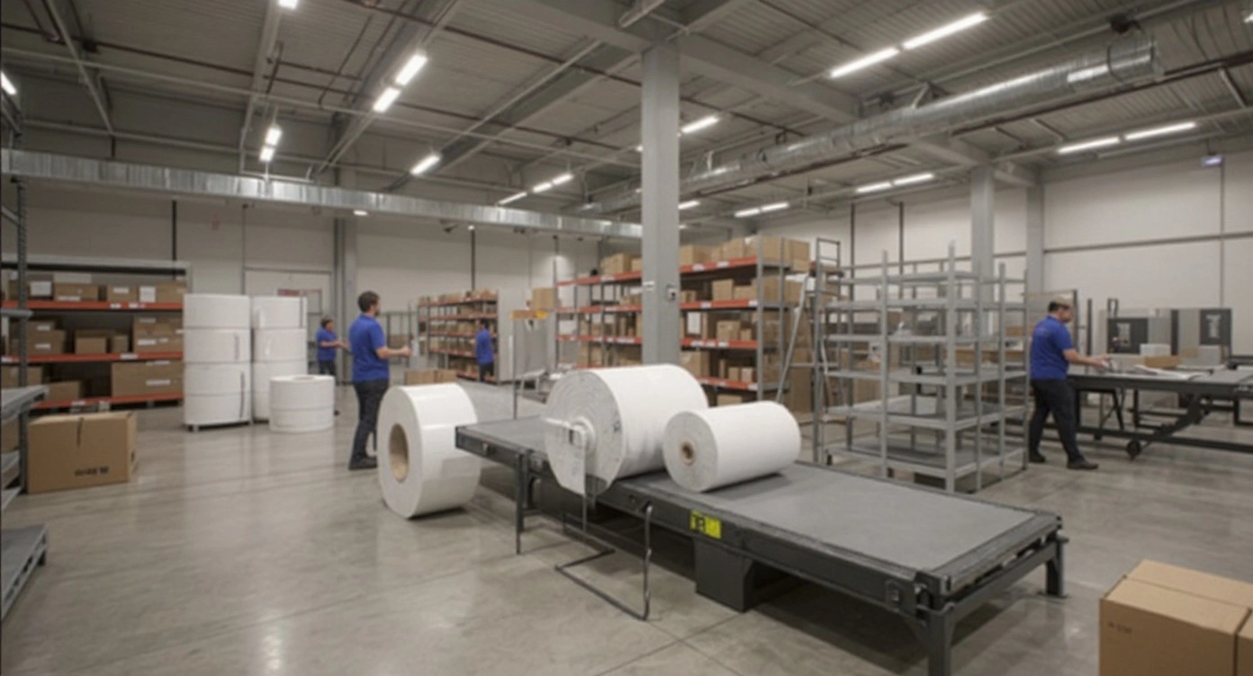 Manufacturing facilities using professional packing wrap for inventory and shipping operations#16:9