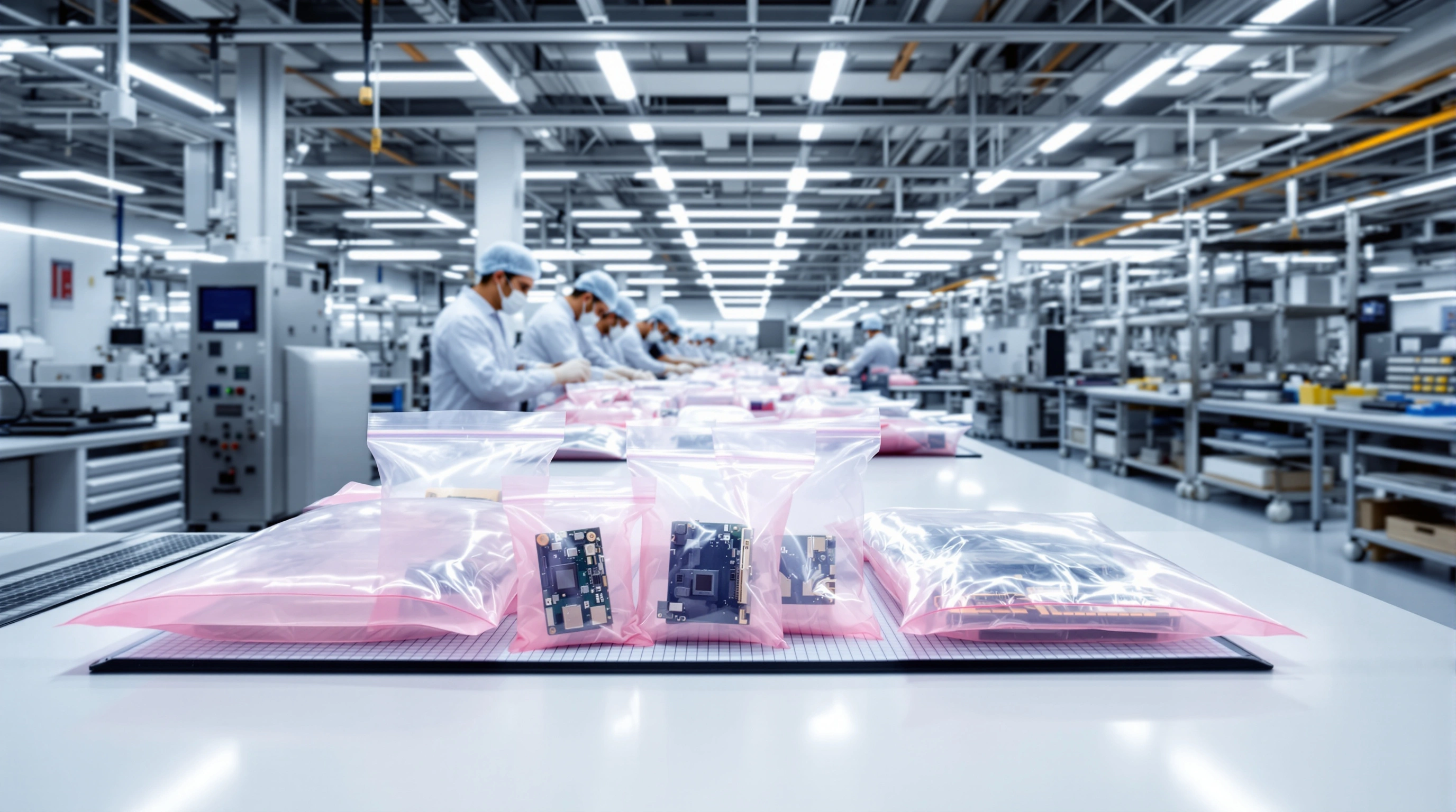 Electronics manufacturing facility using anti-static poly bags for component protection#1.9