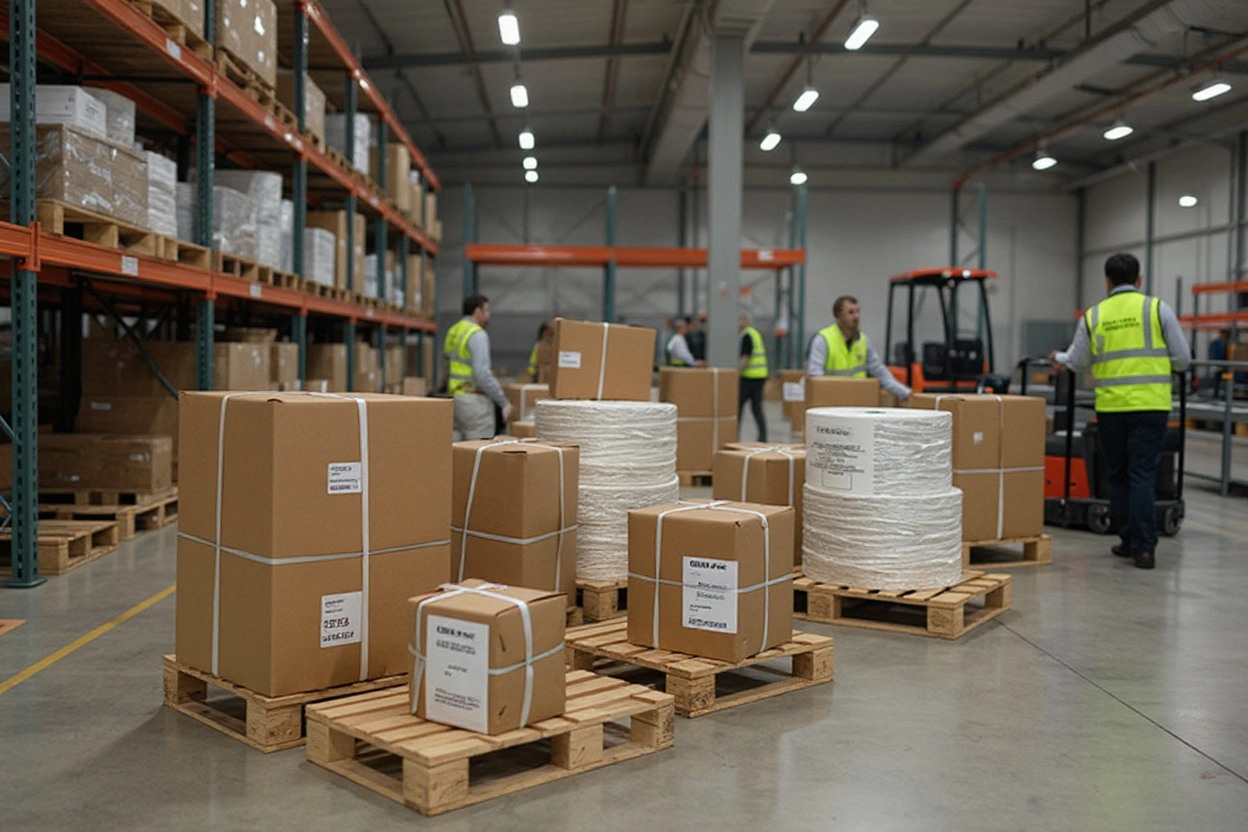 Shipping and logistics operations utilizing polyester strapping for postal approved packaging compliance#1.5