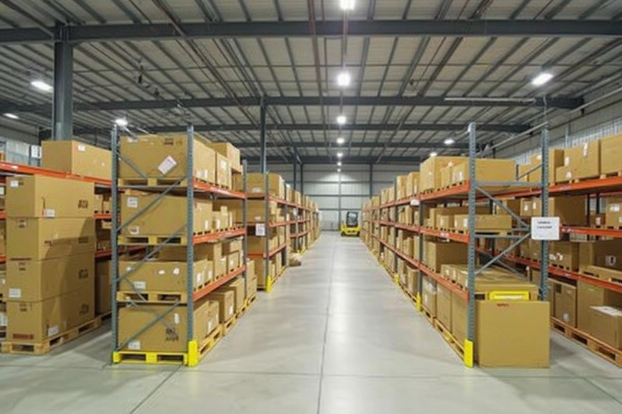 Distribution center with shipping boxes for order fulfillment and logistics operations#1.6