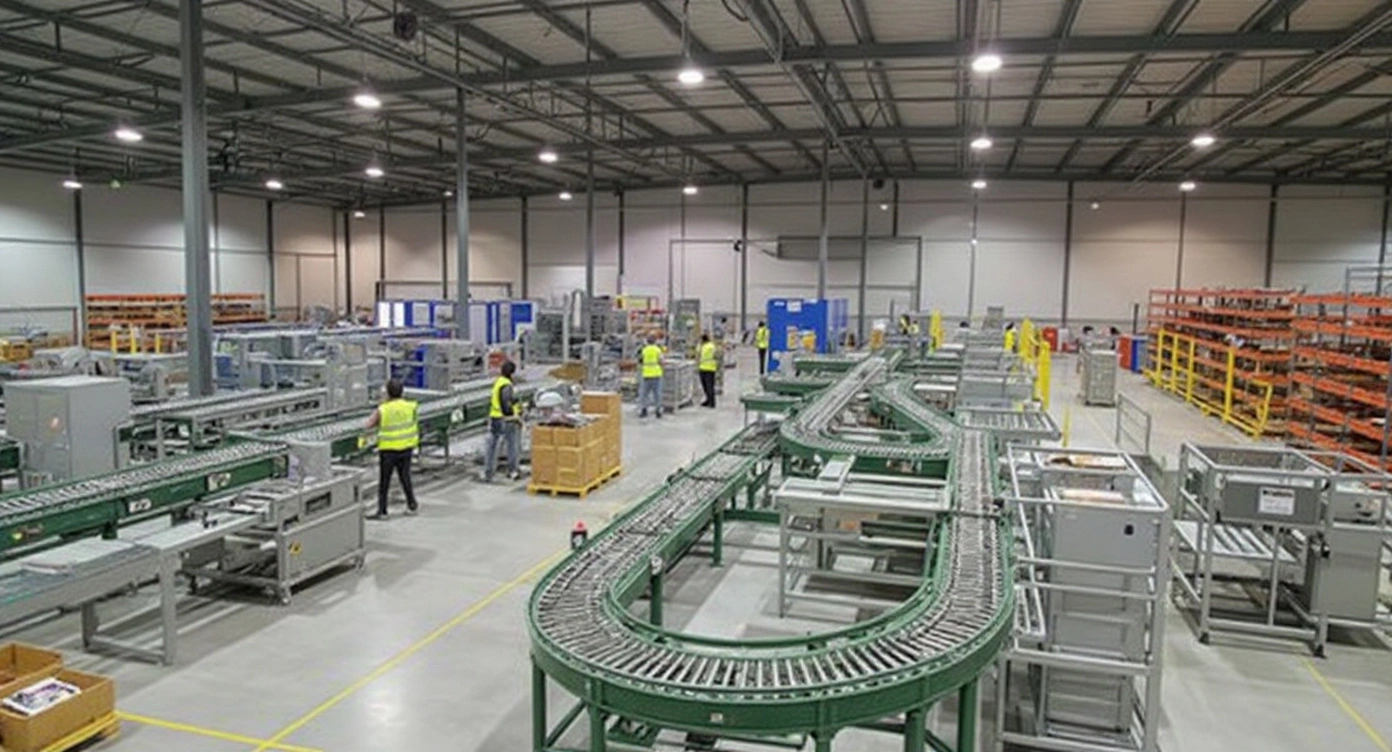 Distribution warehouse operations with conveyor systems and packaging equipment#1.9