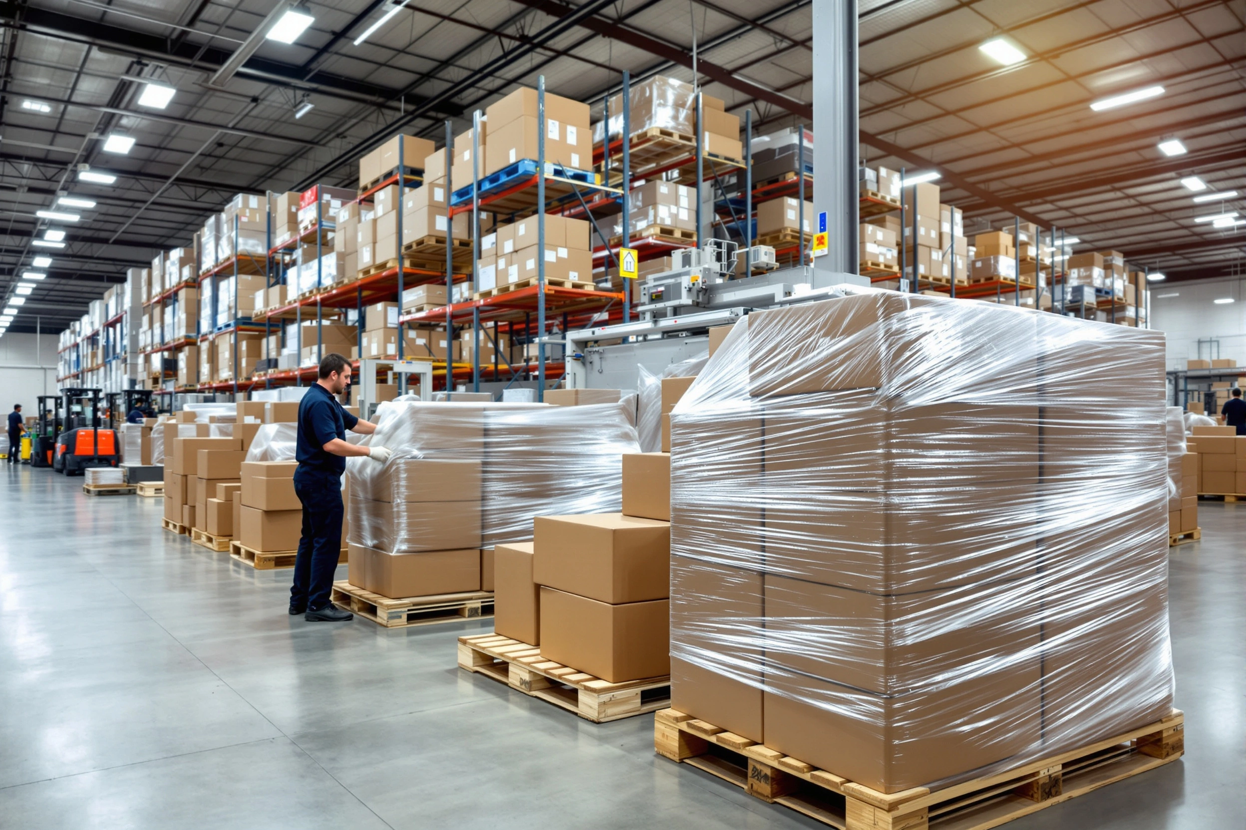 Shipping and warehousing operation using shrink wrapping for secure package protection#1.5
