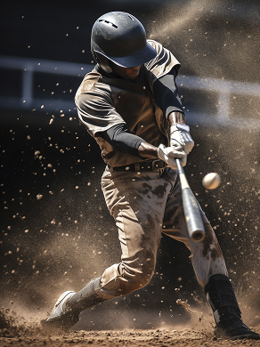 Baseball player hitting the ball.