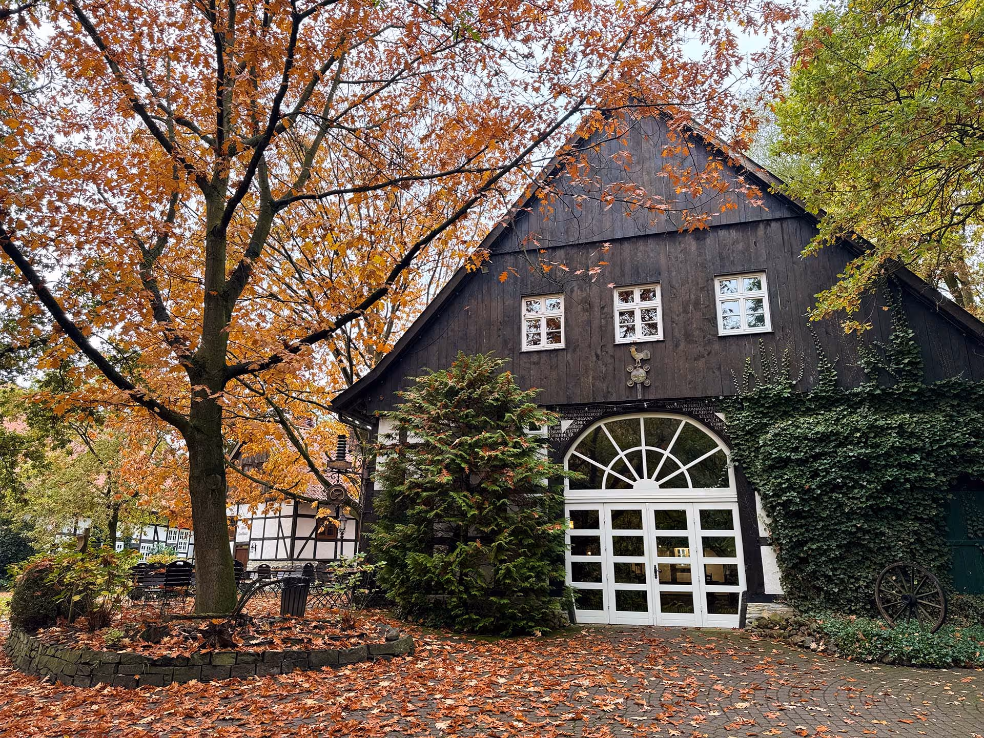 Hof Nelling von außen im Herbst fotografiert.