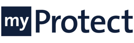 myProtect Markenlogo mit dunkelblauem Text.