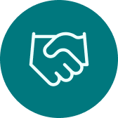 Symbol eines Handschlags in einem türkisen Kreis.