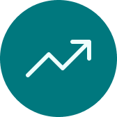 Weißer Aufwärtstrend-Pfeil in einem türkisen Kreis.