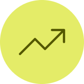 Symbol eines nach oben gerichteten Pfeils, der Wachstum oder Steigerung darstellt, auf einem gelbgrünen Kreis.